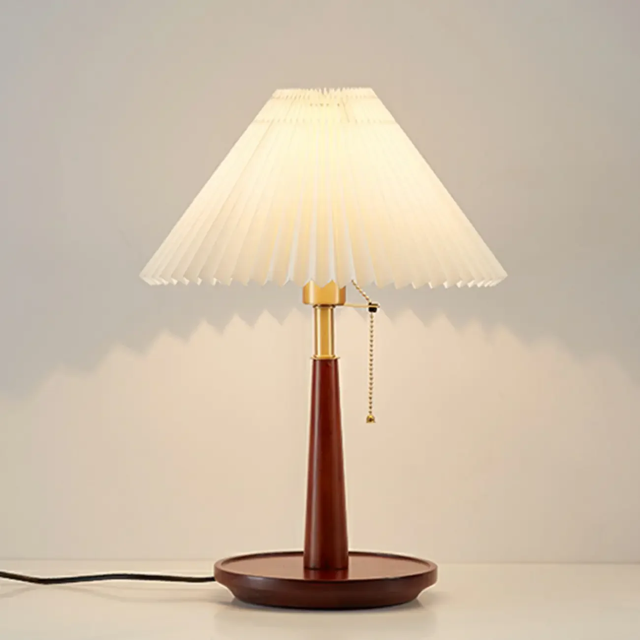 Elegant Metal Round Base Cone Fabric Shade Table Lamp