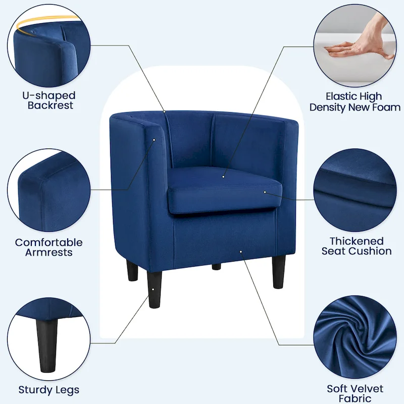 Modern Barrel-shaped Chair Upholstered Velvet Club Chair