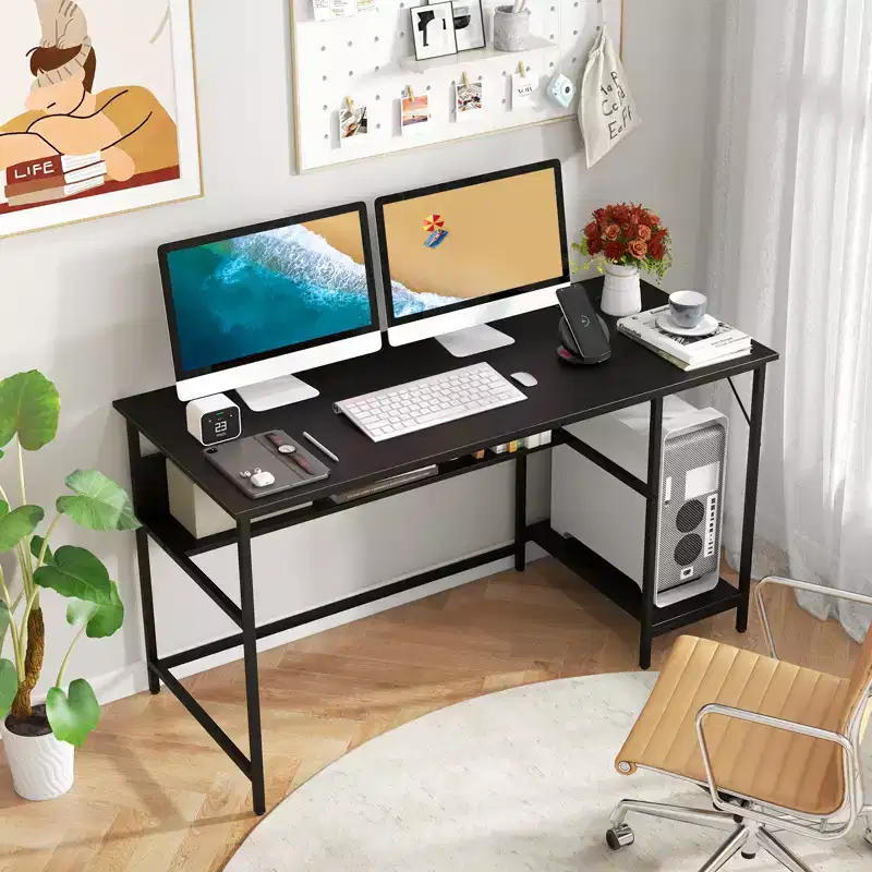 Costway 55'' Computer Desk w/ Charging Station Home Office PC Desk w/ 4 Power Outlets