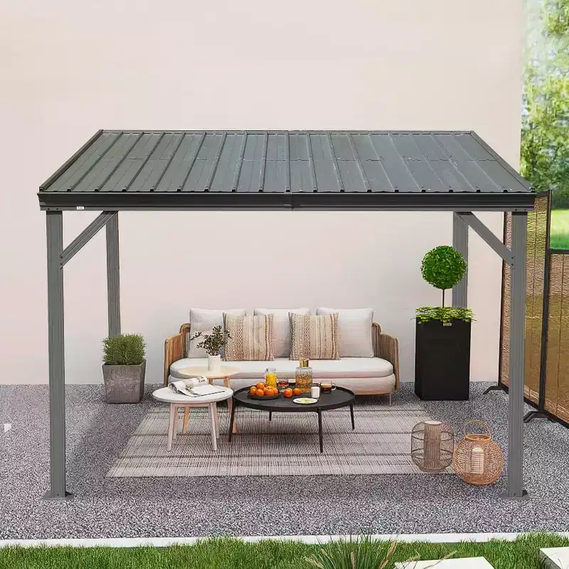 GDFStudio Spencer Patio Wall Mounted Galvanized Steel Pergola with Upgraded Drainage System