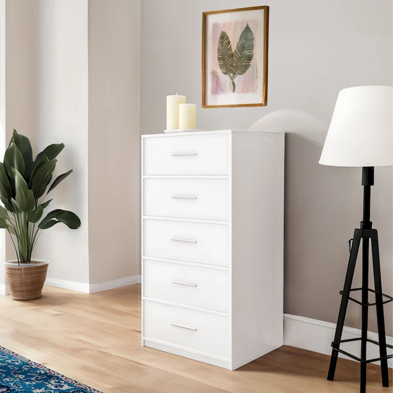 Modern 5-Drawer Fabric Dresser with MDF Frame – Black / White, Single