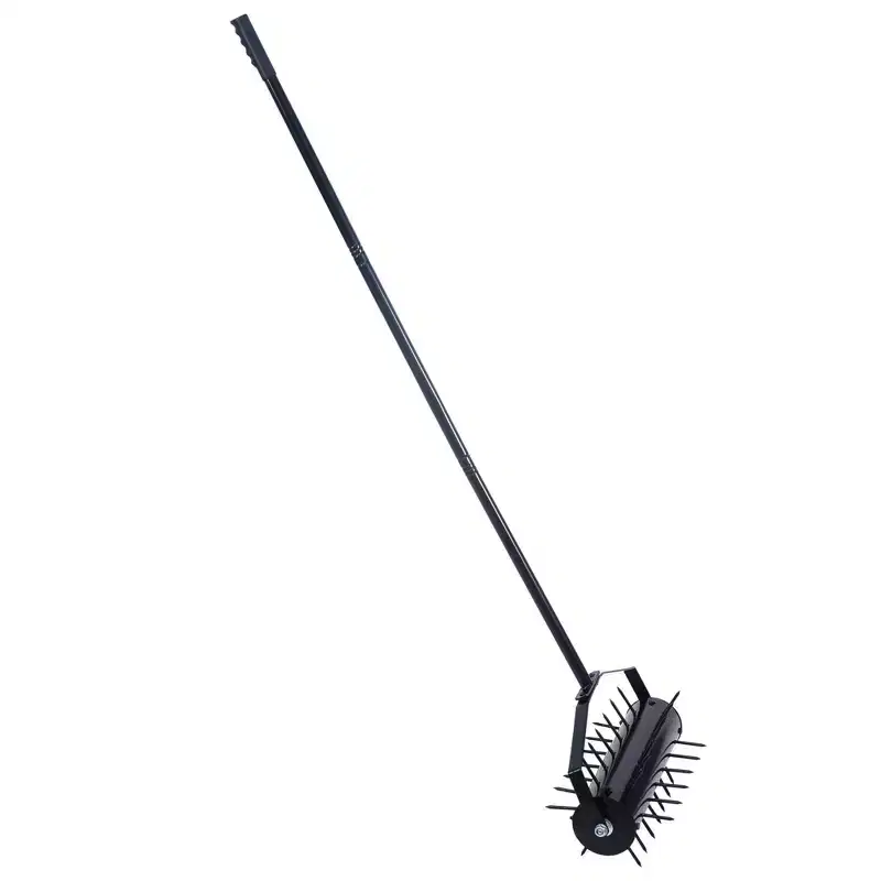 NAYSAYE Manual Lawn Aerator Rolling Soil Spike Tool Lawn Care Pusher for Yard Garden, Black, 18.9*9.06*8.86