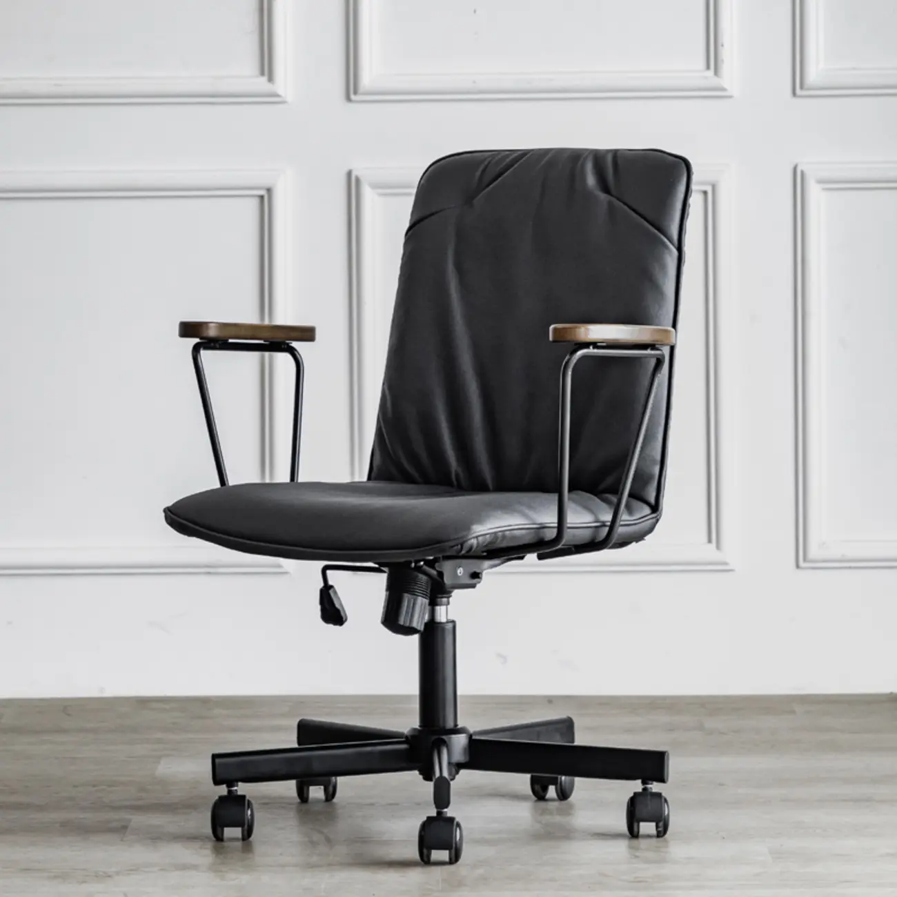 Elegant Grey Leather Metal Swivel Office Chair with Casters
