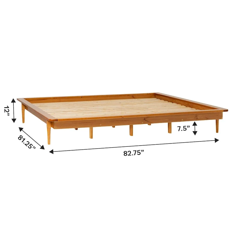 Caramel / Walnut / White / Light Oak Solid Pine King Platform Bed with Tapered Legs – 1-Person