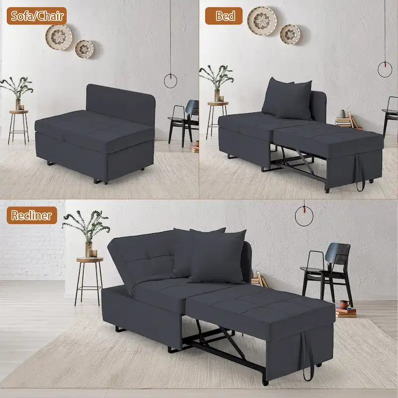 EROMMY Sleeper Sofa Chair Bed , Adjustable Backrest Pull Out Sofa Bed with Faux Linen Sofa Fabric