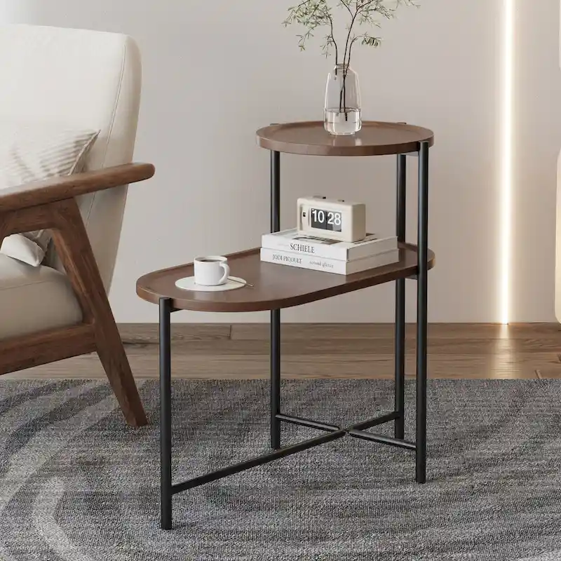 Small Coffee Tables 2-tier Modern Sofa Side Table with Wood Storage Shelf Living Room End Tables Nightstands
