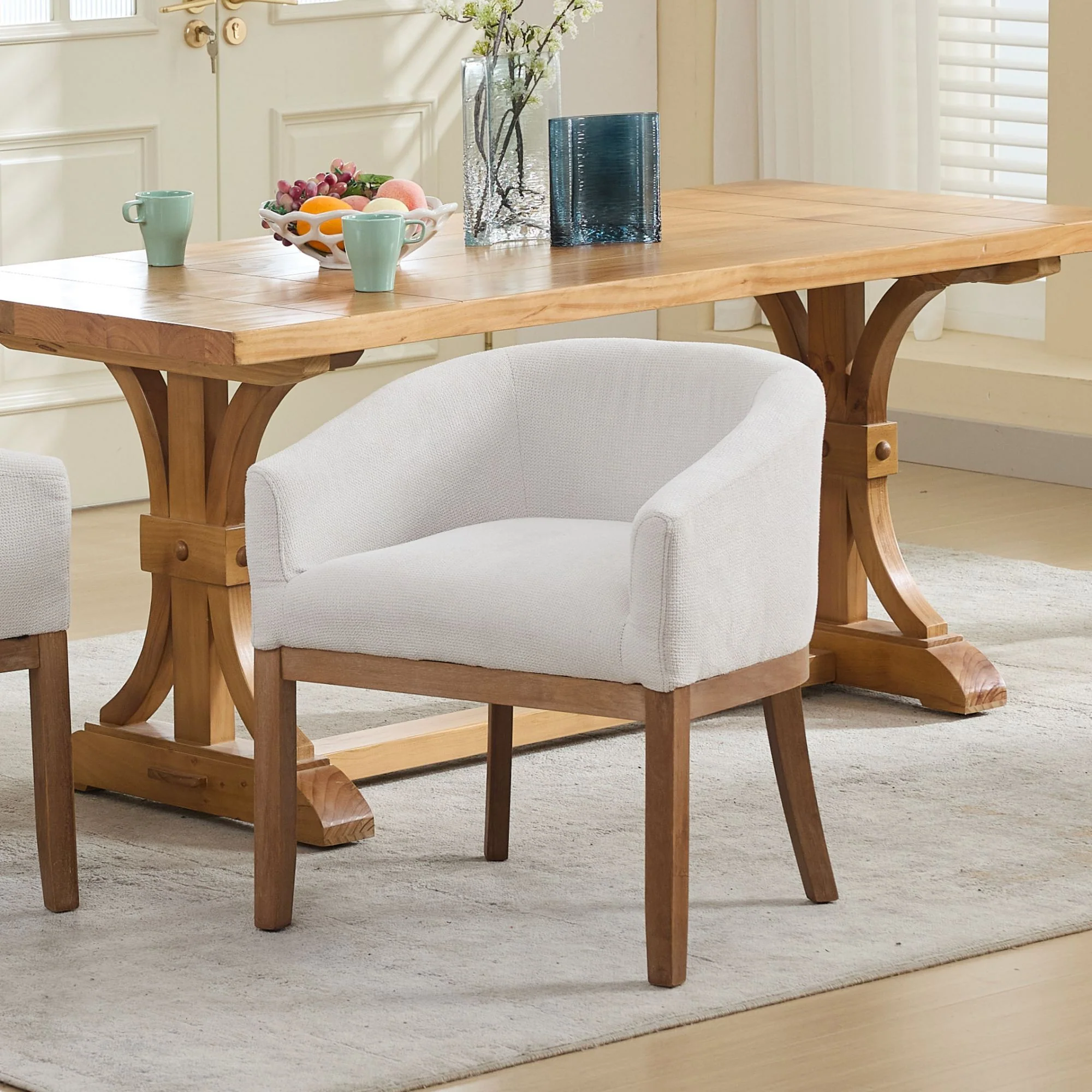 Mid Century Modern Upholstered Linen Barrel Dining Chairs