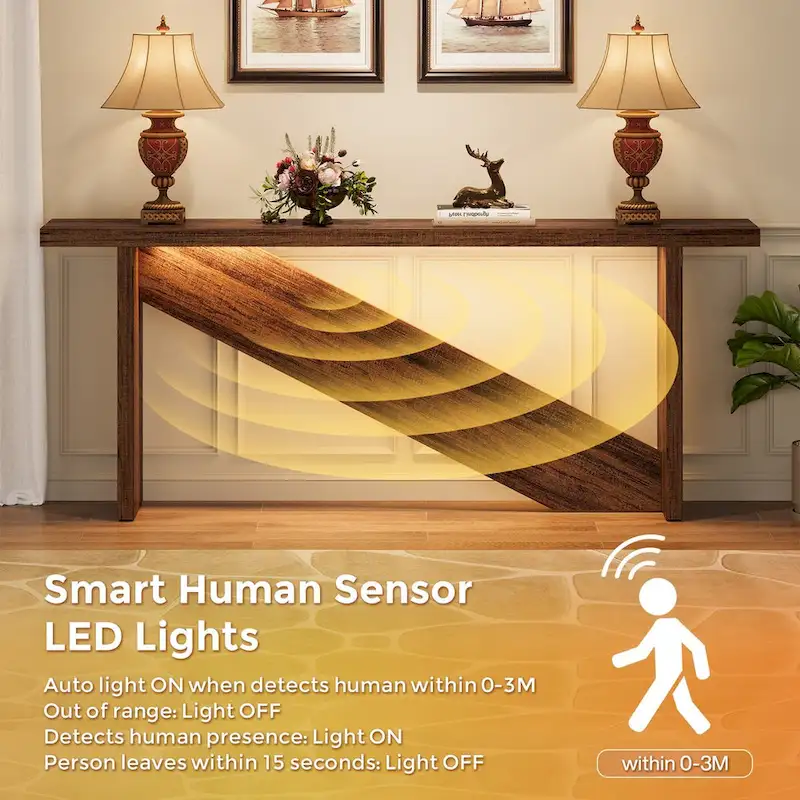70.86in Wide Console Table, Entry Table with Motion-sensing LED Light, narrow Sofa Table