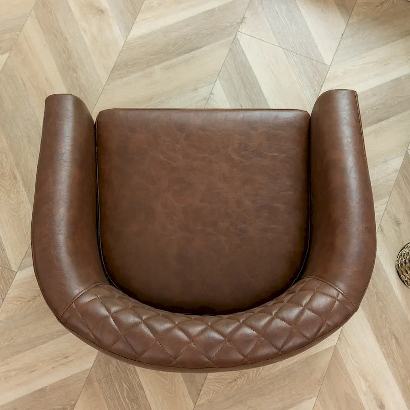 KINWELL PU Leather Tufted Barrel Chair Club Armchair with Nailheads