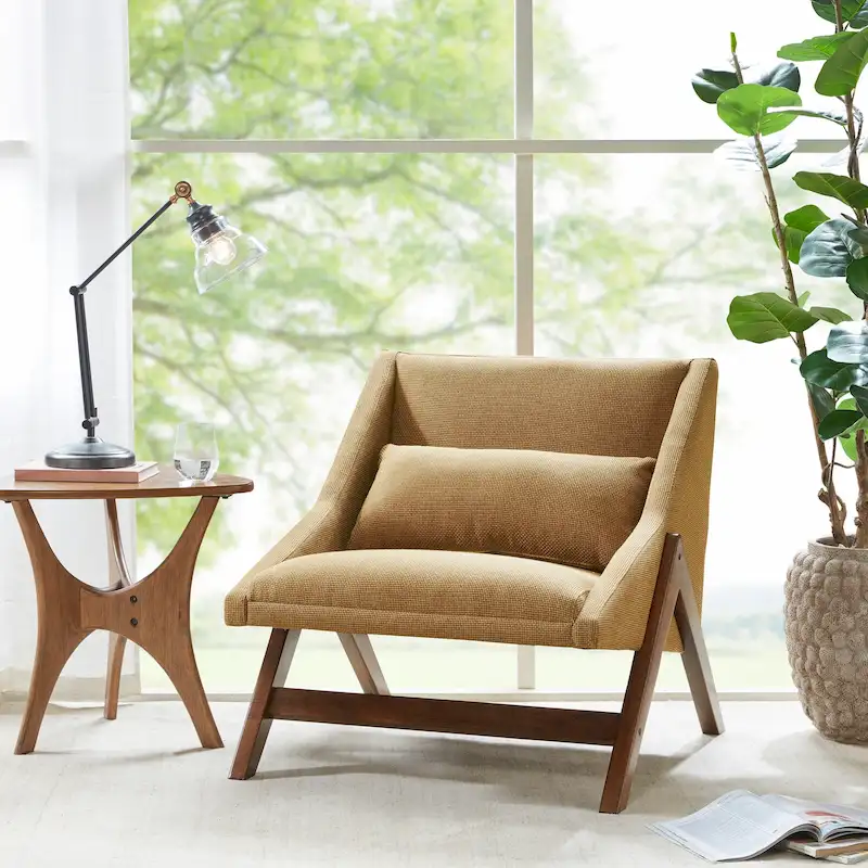 Mustard Yellow / Pecan Lounge Chair, 1-Person