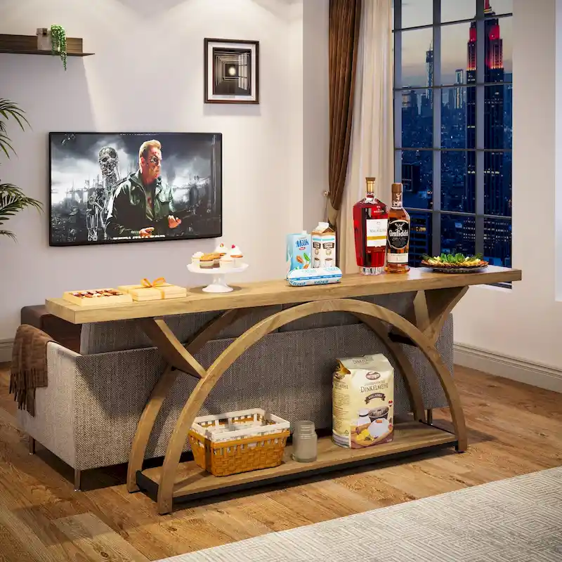 Narrow Long Console Table Sofa Table with Half Moon Frame