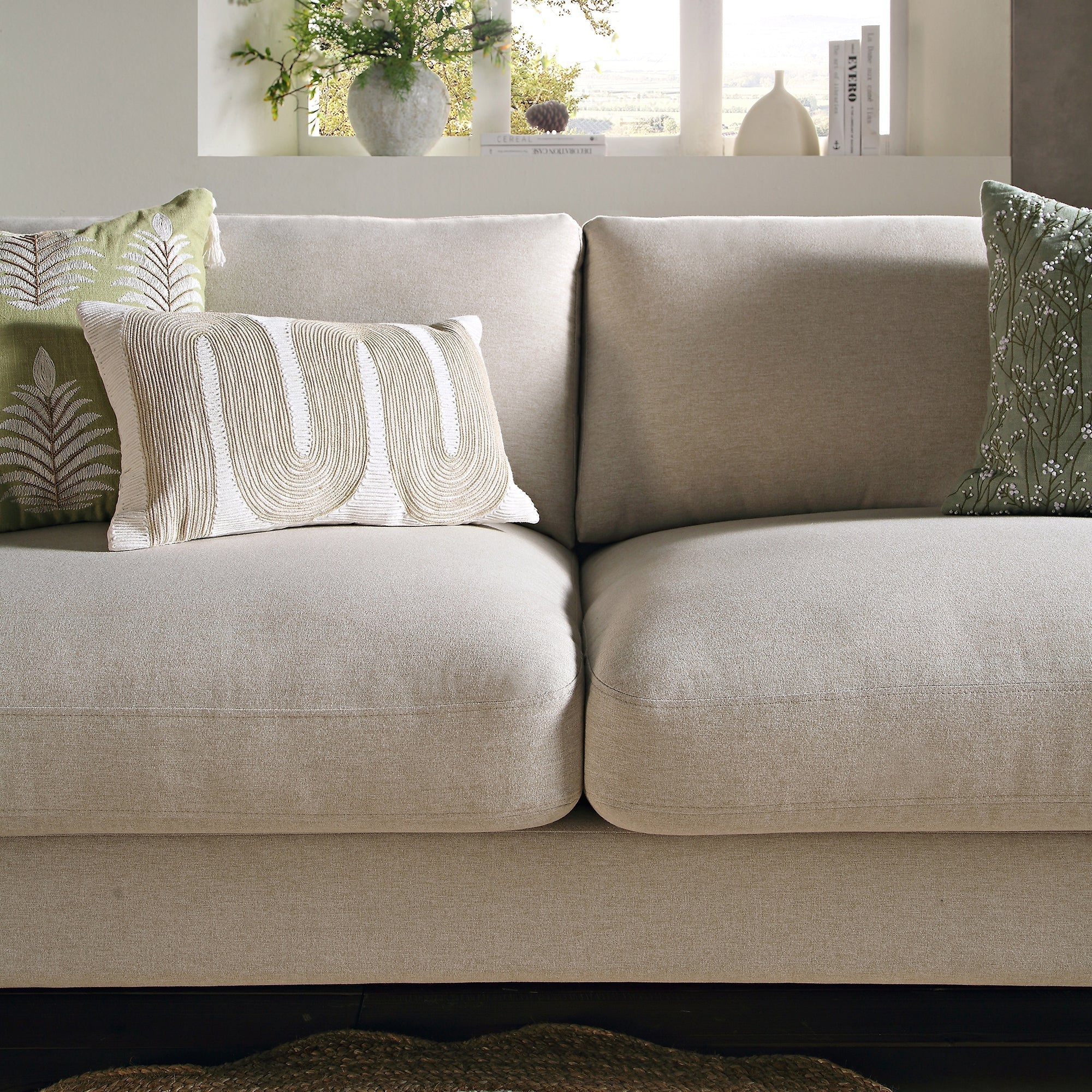 Oatmeal Fabric Sofa, 3-Seater