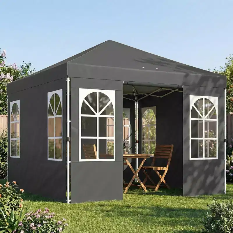 Outsunny 9.6 x 9.6 ft Pop Up Canopy Tent with Sidewalls, One Push Setup, UPF50+ Outdoor Portable Instant Canopy Shelter with Sandbags