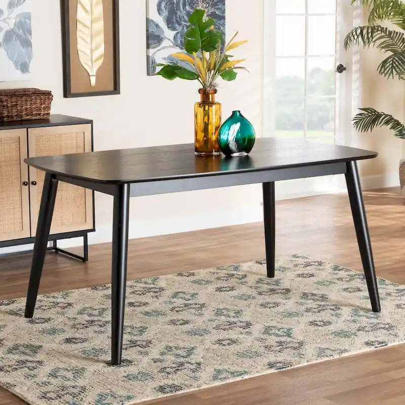 Mid-Century Modern Rubber Wood Dining Table – Seats 6, 59