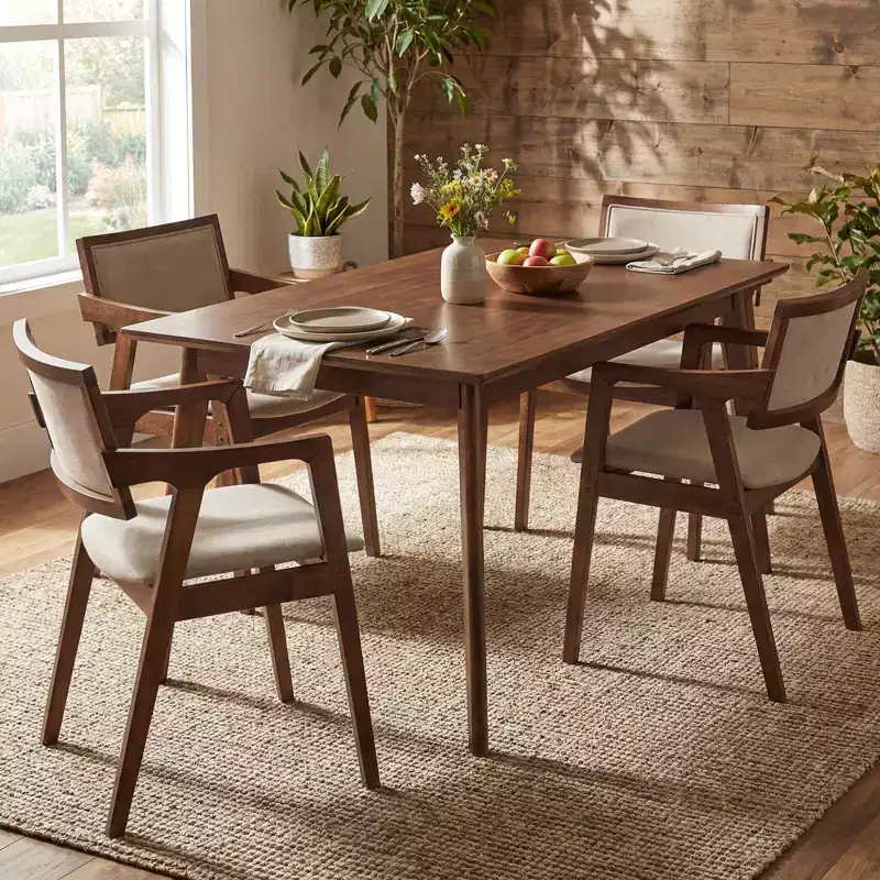 Costway Rubber Wood Dining Chairs Set of 2/4 with Arms,Curved Seat & Back for Room,Dark Beige