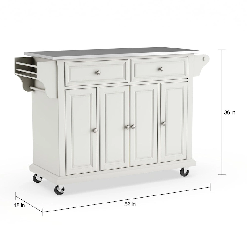 White Finish Stainless Steel Top Kitchen Cart and Island - 18d x 51.5w x 36h
