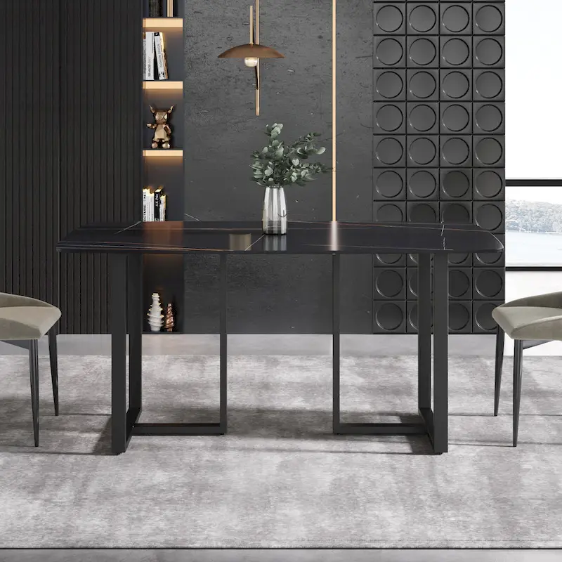 63 Modern Dining TableSintered Stone Tabletop with Black Base