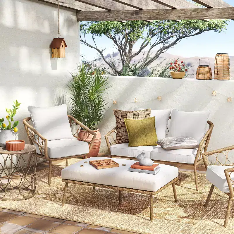 Steel and Wicker Britanna Rust Resistant Outdoor Patio Loveseat Arm Chair Light Brown - Threshold™