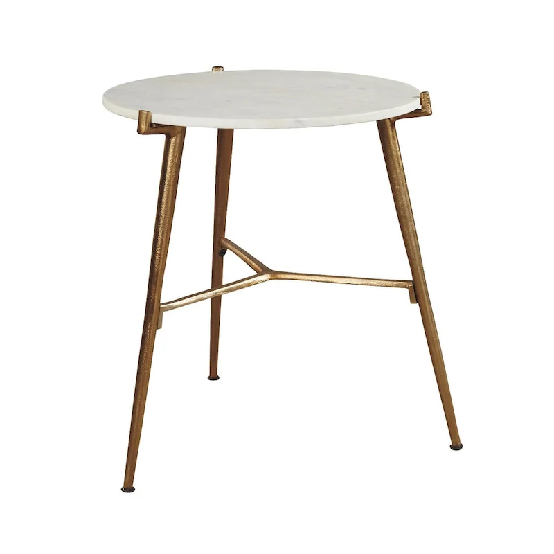 White & Gold Contemporary Glam Accent Table — Marble Top & Goldtone Tripod Base