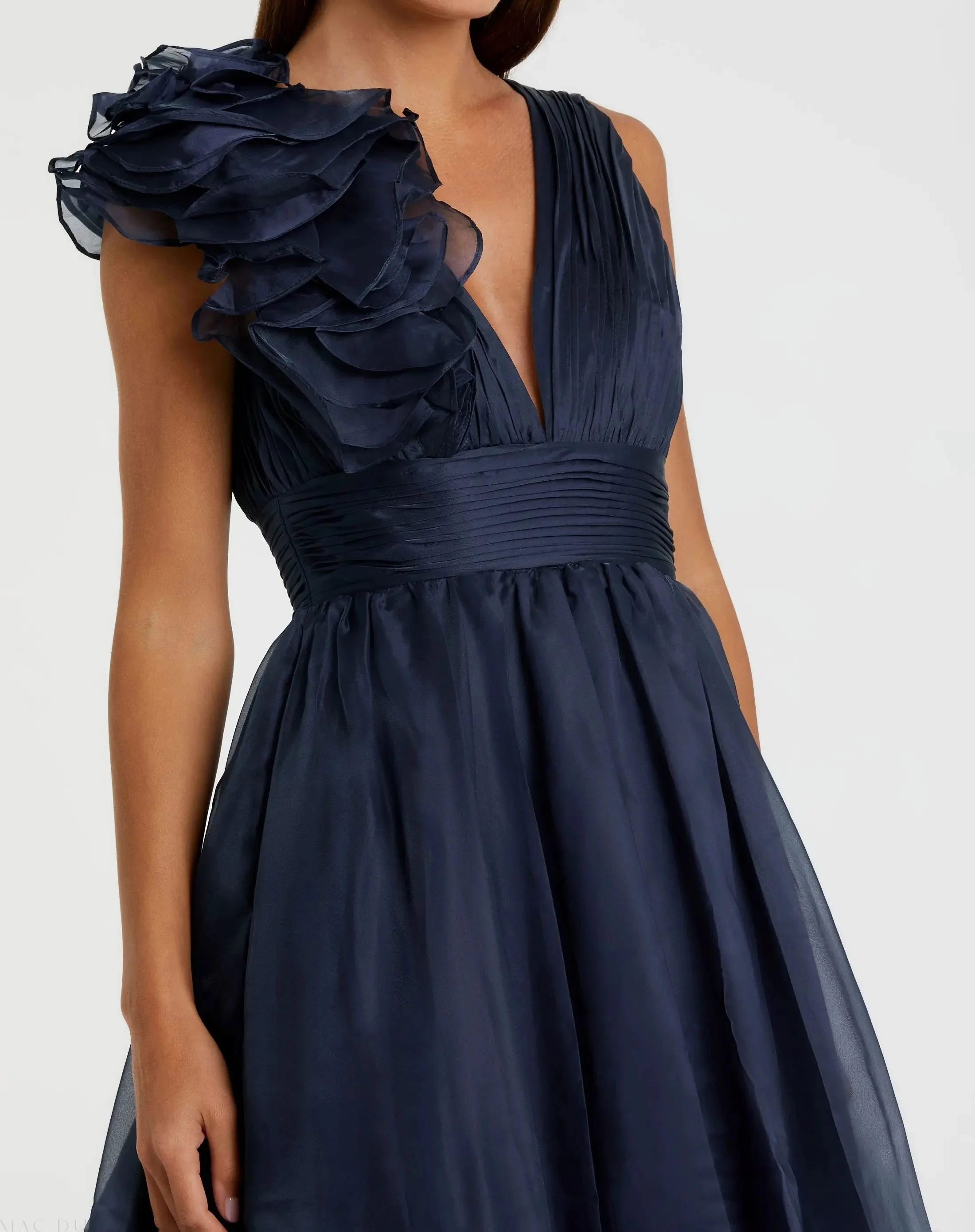 Navy Sleeveless Chiffon A-Line Tea Length Cocktail Dress