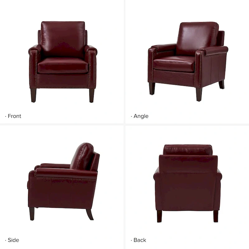 Kunz Transitional Genuine Leather Armchair with Removable Cushion and Nailhead Trims by HULALA HOME