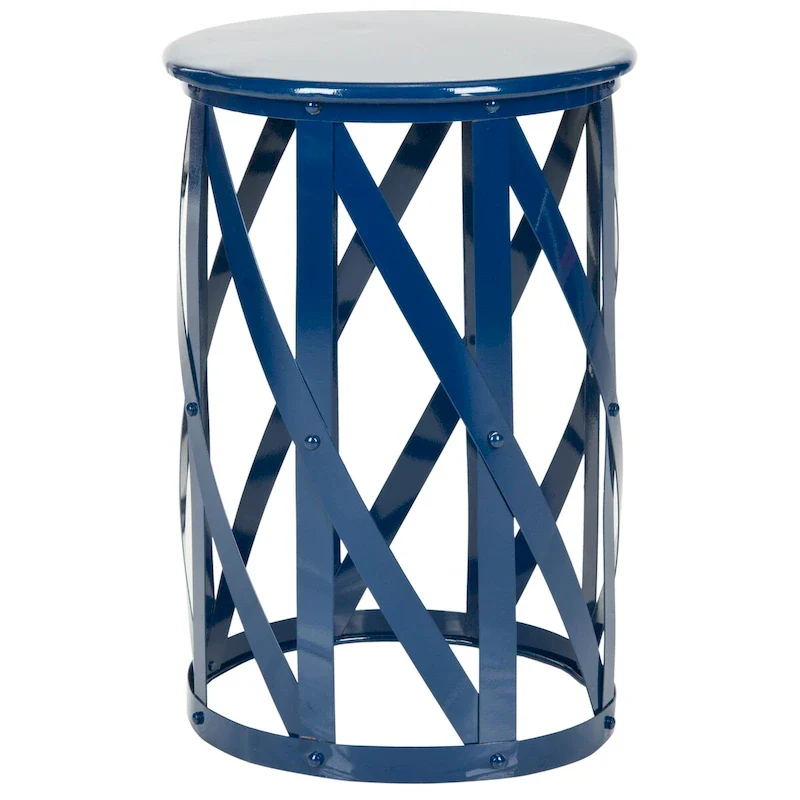 Navy / Grey Lattice Iron Accent Stool – 1 Seat