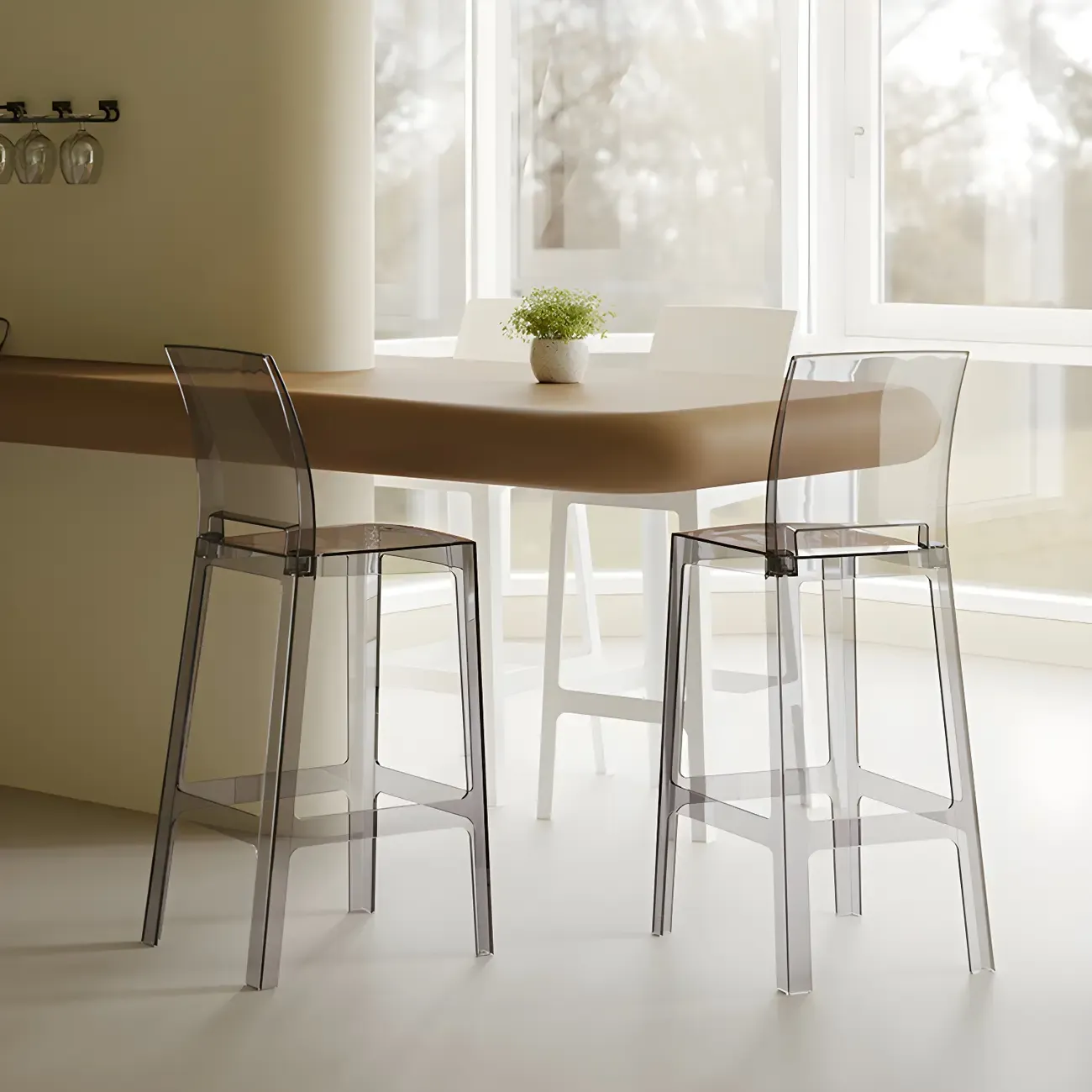 Modern Acrylic Smooth Elegant Circular Backrest Bar Stool