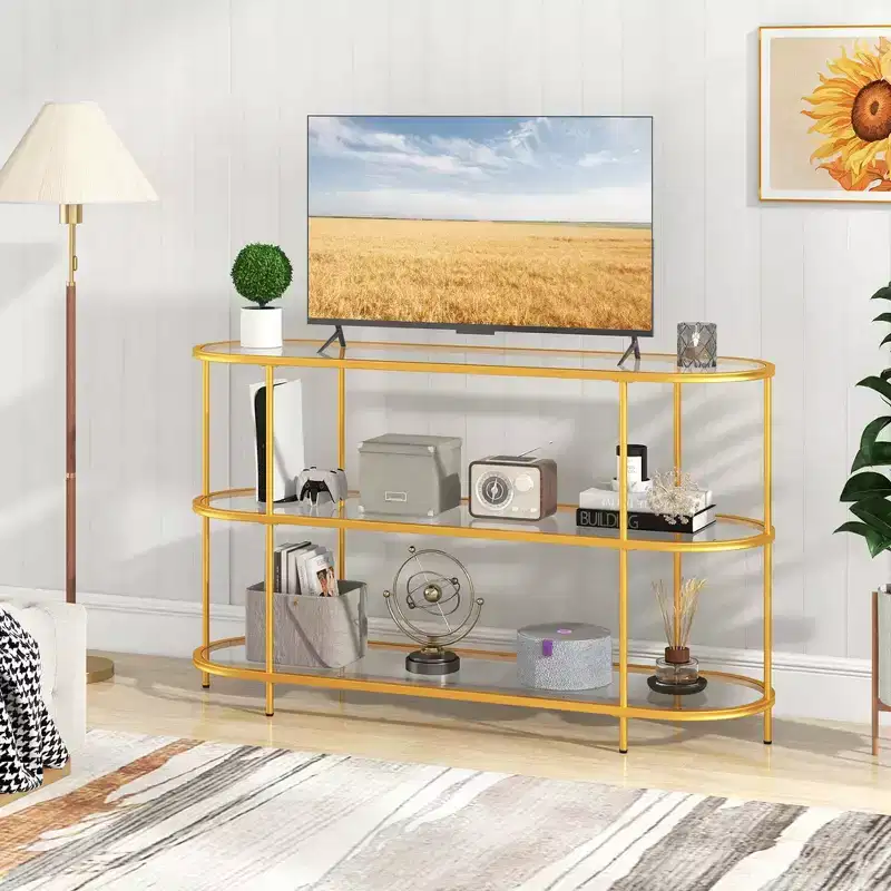 Costway 3-Tier TV Stand for TVs up to 65 with Tempered Glass Shelves TV Console Table