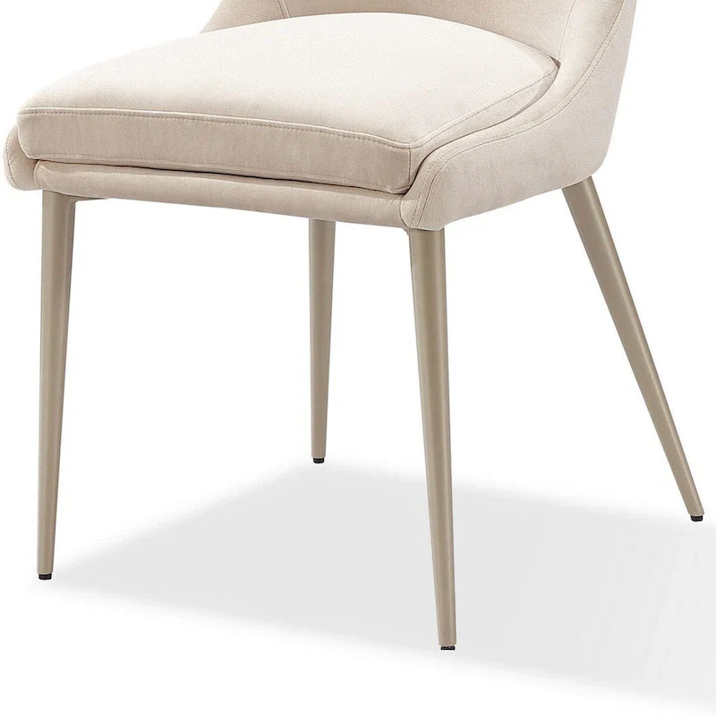20 Inch Set of 2 Dining Chairs, Cream Velvet, Gold Tapered Metal Legs