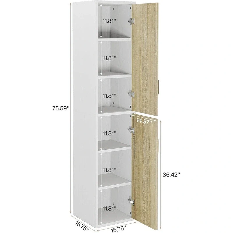 75.4 Inches Wood Storage Cabinet with 2 Doors and 6 Shelves