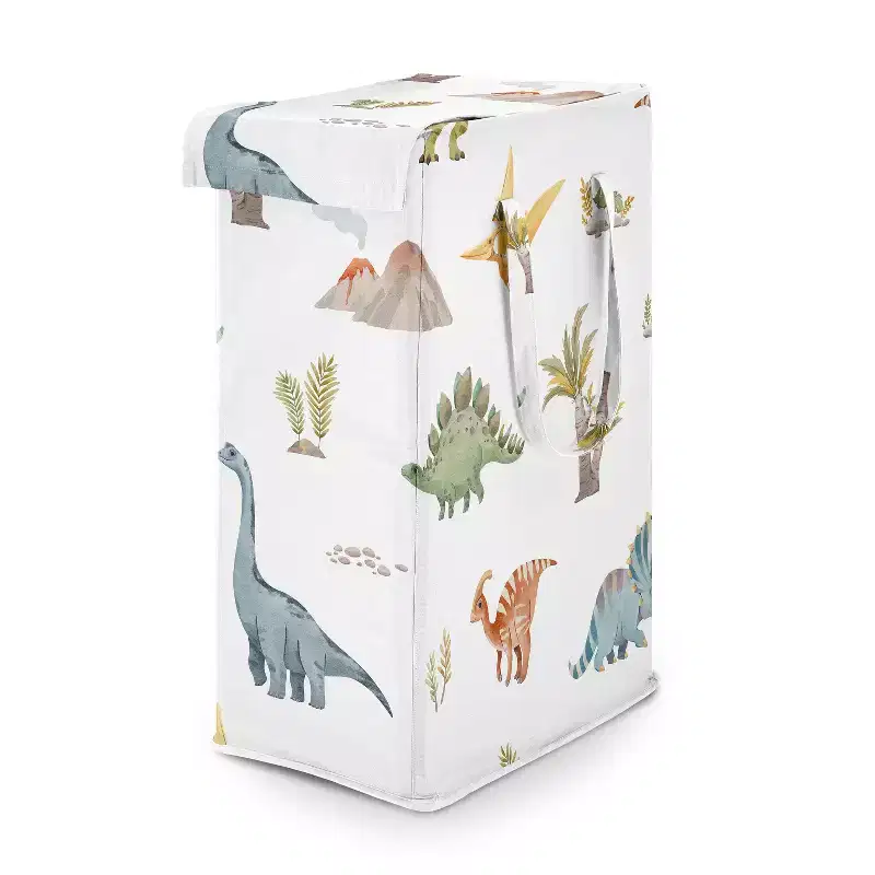 Sweet Jojo Designs Boy Foldable Laundry Hamper with Handles Watercolor Dinosaur Dino Multicolor