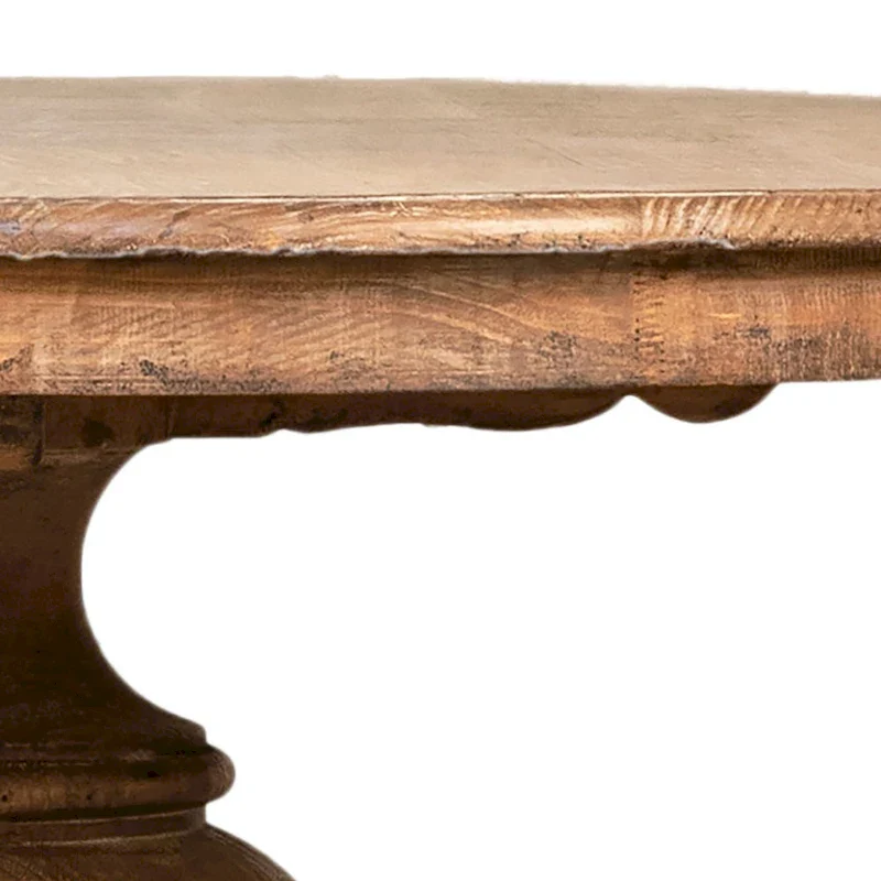 Nico 59-inch Round Reclaimed Pine Antique Natural Carved Pedestal Dining Table