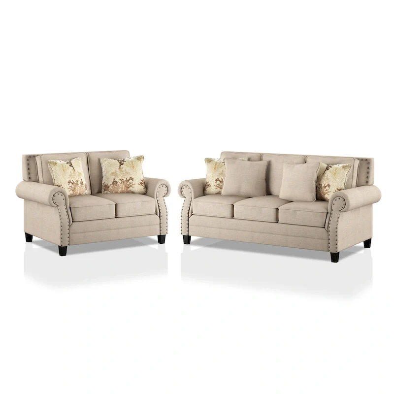Traditional Beige Living Room Sofa and Loveseat