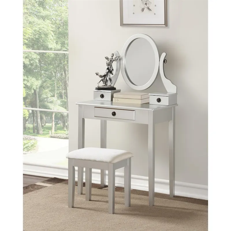 Roundhill Furniture Moniys Wood Moniya Makeup Vanity Table and Stool Set