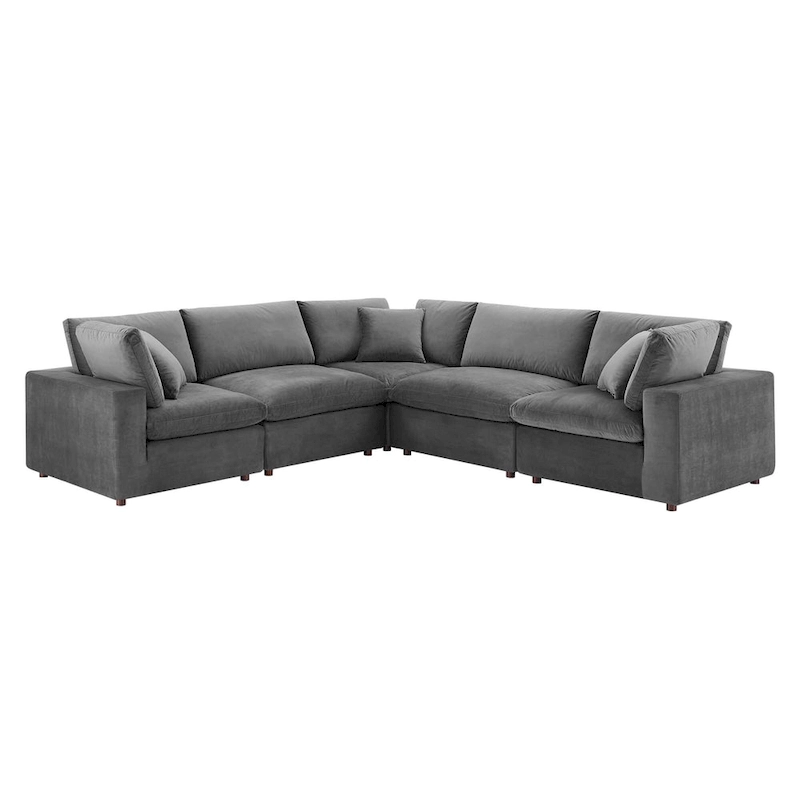 Commix Down Filled Overstuffed Velvet 5-Piece Sectional Sofa