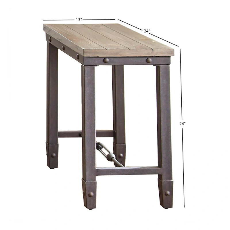 Pine Wood Iron Side Table