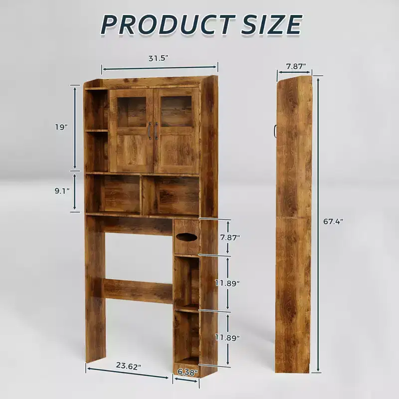 GustoWave Farmhouse Over The Toilet Storage Cabinet with 2 Barn Door & Toilet Paper Holder Stand, Home Space-Saving Toilet Rack