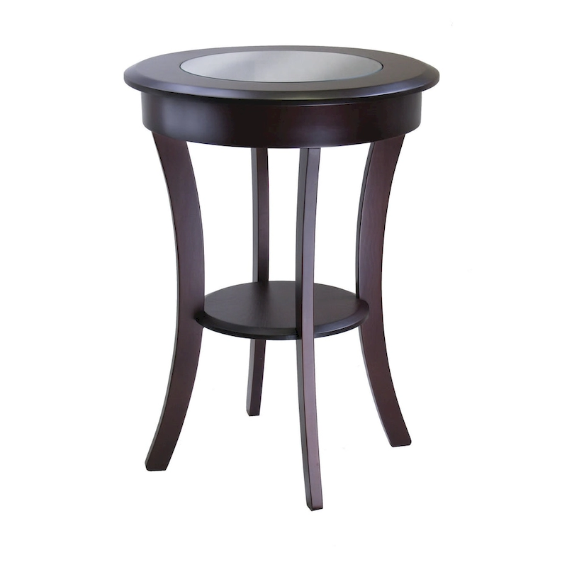 Round Accent Table, Entryway Table Side Table W/ Glass & Curved Legs