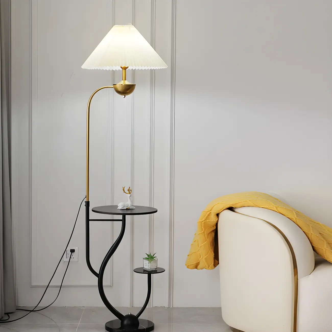 Contemporary Black Floor Lamp with Shelves for Living Room