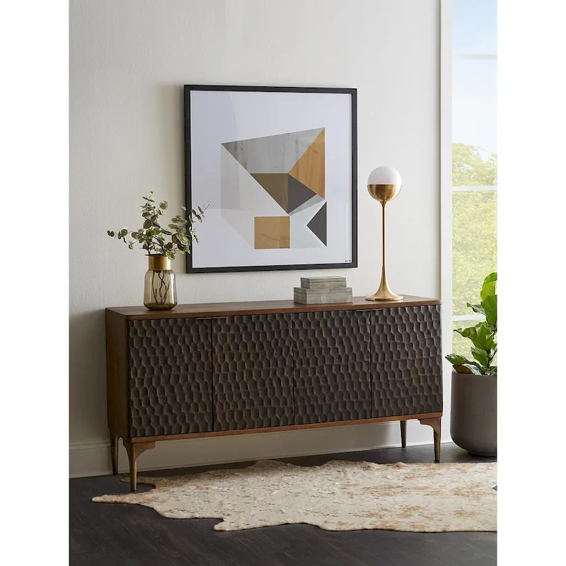 Brown Two-Tone Mango Wood Sideboard with French Doors