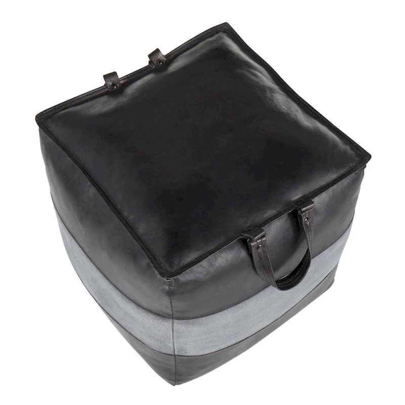 Industrial Pouf Ottoman in Leather and Canvas