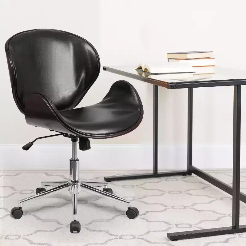 Emma and Oliver Mid-Back Wood Conference Office Chair with Leather Seat