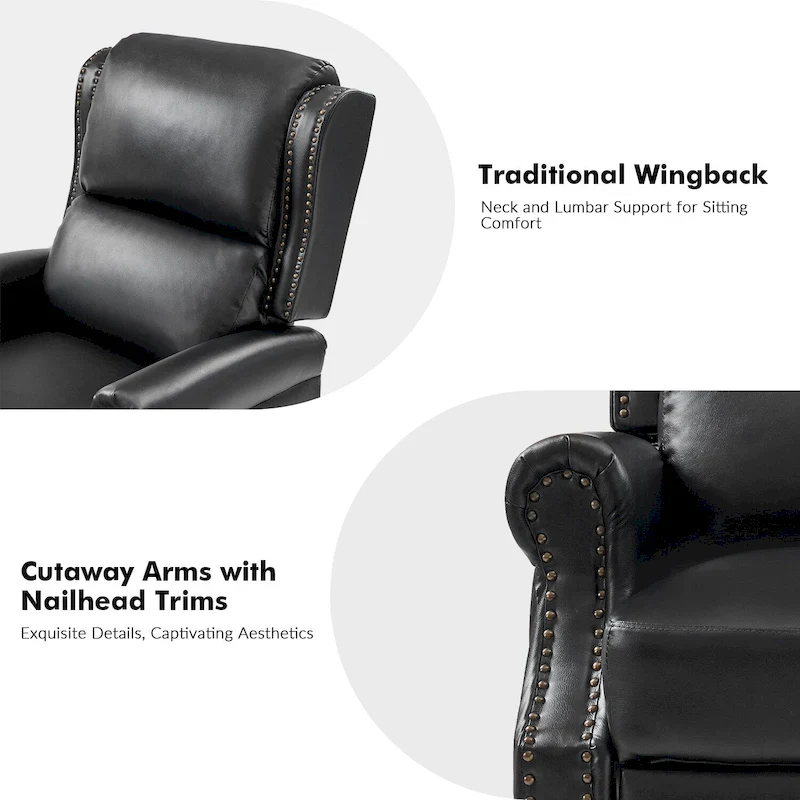 Terri Traditional Vegan Leather Manual Push Back Recliner by HULALA HOME