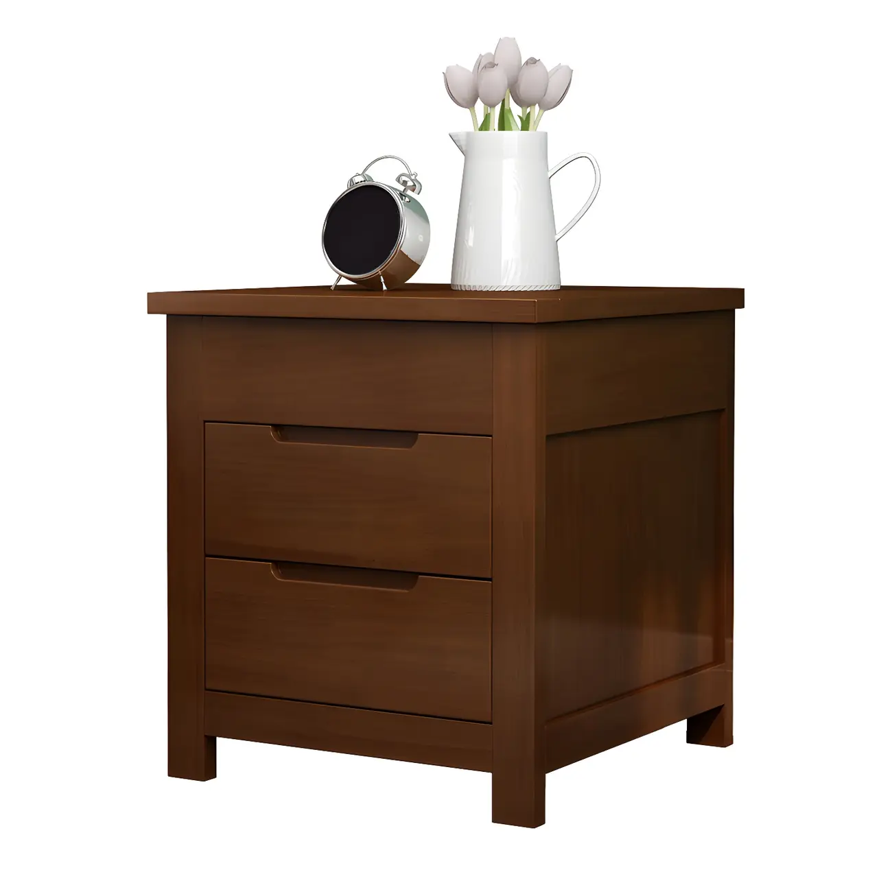 Narrow Rubberwood Lift-Top Bed Side Table with Drawers