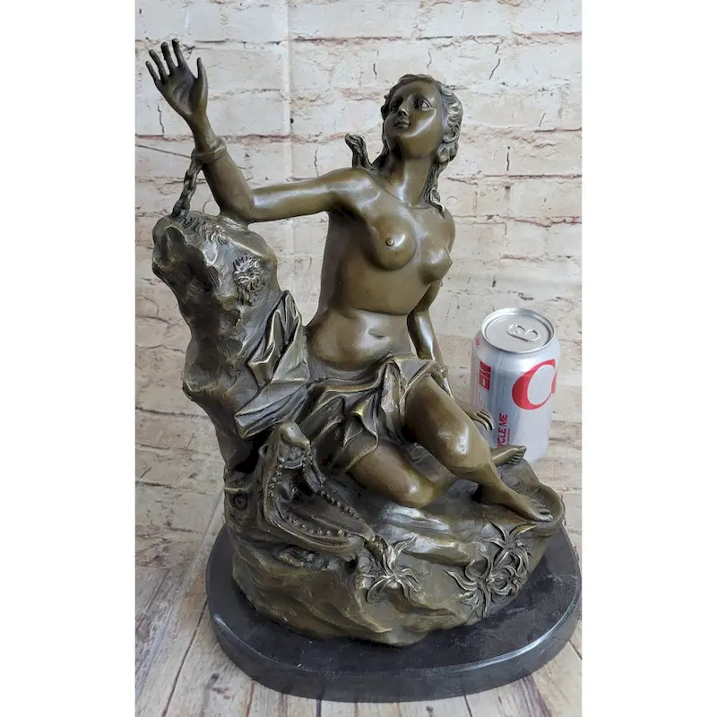 Andromeda Princess Prisoner Of Dragon Bound Girl Bronze Statue Sculpture 17 Inches X 11 Inches