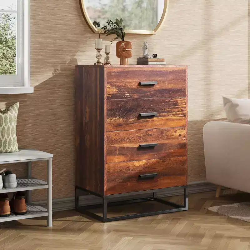 GALAXHERO 4 Drawer Wood Dresser, Tall Nightstand & Storage Chest for Bedroom, Hallway, Living Room & Closet, Sturdy Metal Frame