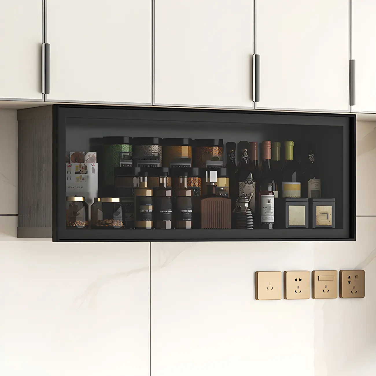 Grey Metal Floating Mounted Glass Kitchen China Cabinet