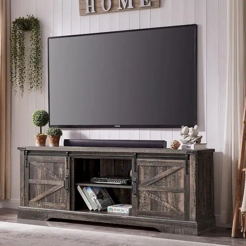 Farmhouse Wood TV Stand, Rustic Entertainment Center, Console Cabinet - n/a