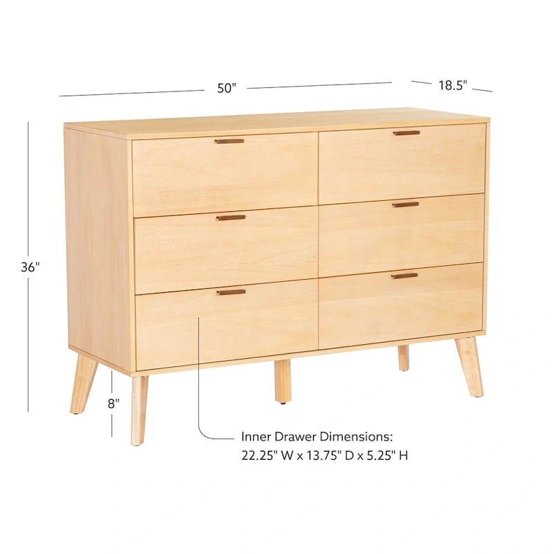 Carter Wooden Mid-Century 6-Drawer Dresser