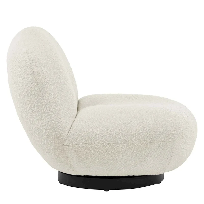 Beige Boucle Swivel Accent Chair with Black Base